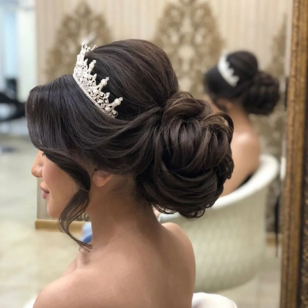 Bridal updo hairstyling by Fatema